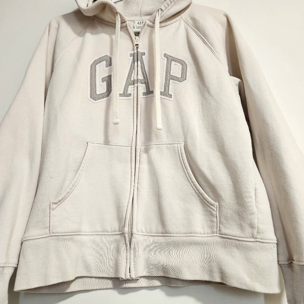 GAP Heritage Full Zip Birch Hoodie Cozy Fleece Long Sleeves Drawstrings Pockets - Picture 3 of 10